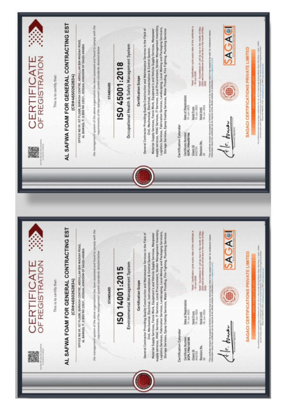 About Us al safwa iso 45001 iso 14001 certifications